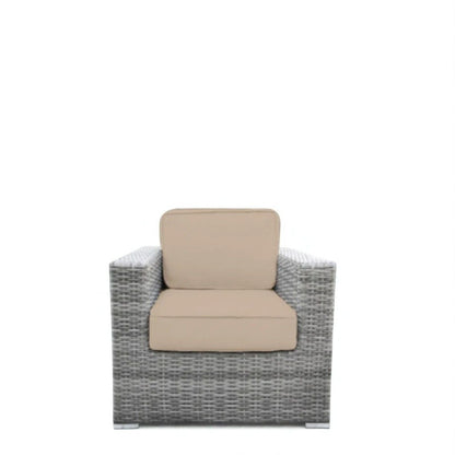 Minnesota Club Chair gray wicker outdoor arm chair with beige cushions by HouseOfZazla on Tampa Home & Garden Store