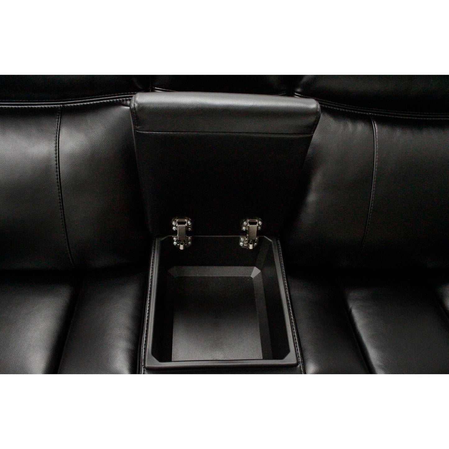 Jupiter Leather Sectional reclining chaise in black leather with center console by HouseOfZazla on Tampa Home & Garden Store