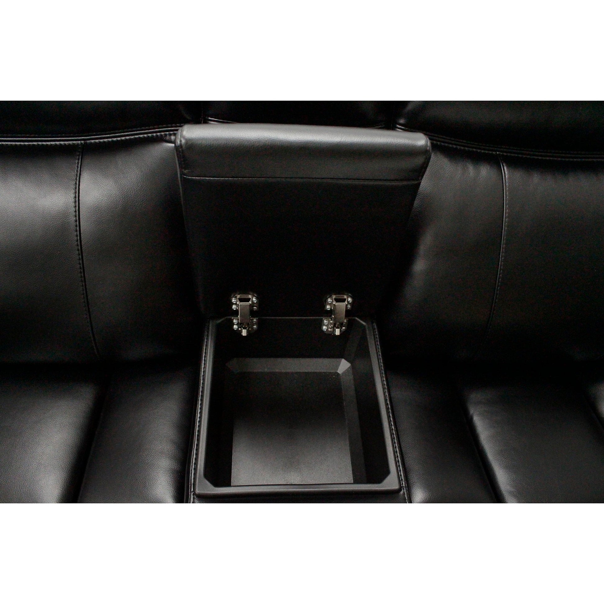 Jupiter Leather Sectional reclining chaise in black leather with center console by HouseOfZazla on Tampa Home & Garden Store