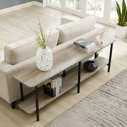Celine 2-Shelf Console Table with gray wood finish and black legs on Tampa Home & Garden Store