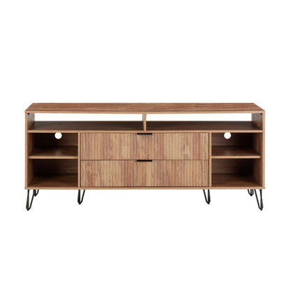 Fluted TV stand with storage and metal hairpin legs in oak veneer by HouseOfZazla on Tampa Home & Garden Store