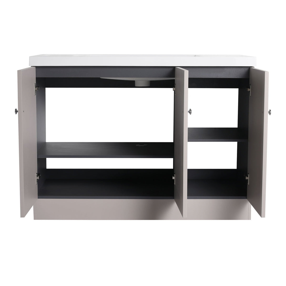 HouseOfZazla freestanding bath vanity with resin sink, white countertop and dark gray frame on Tampa Home & Garden Store