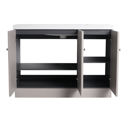 HouseOfZazla freestanding bath vanity with resin sink, white countertop and dark gray frame on Tampa Home & Garden Store