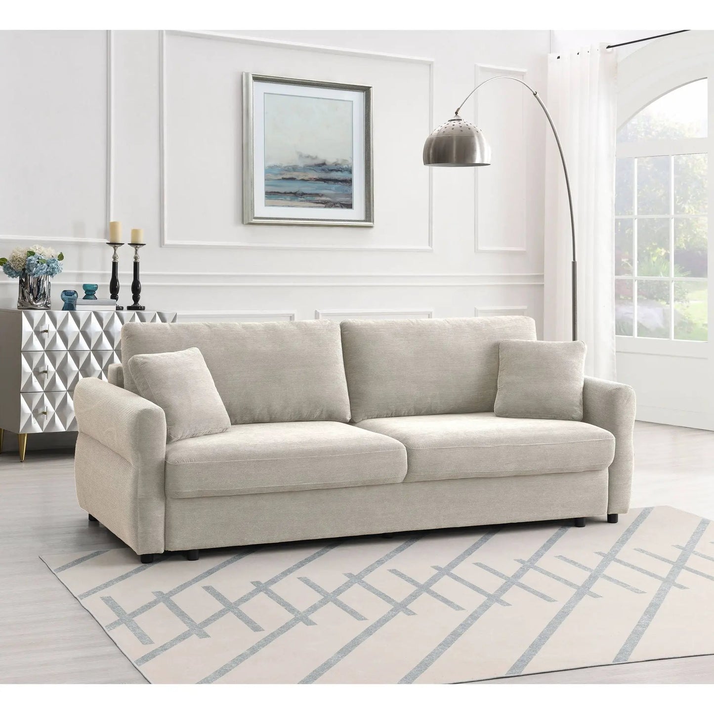 Haran pull-out sleeper sofa with storage in light gray fabric by Unique Piece Furniture on Tampa Home & Garden Store