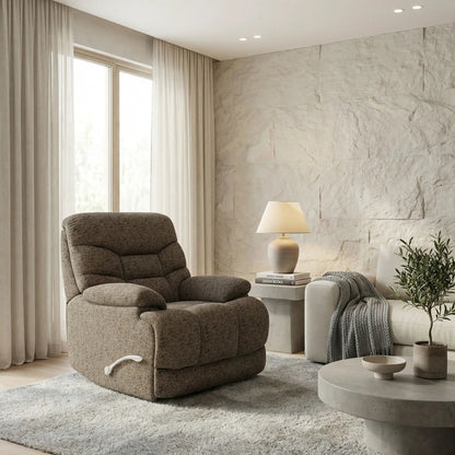 Swivel Glider Recliner by Unique Piece Furniture in brown fabric with plush cushions on Tampa Home & Garden Store