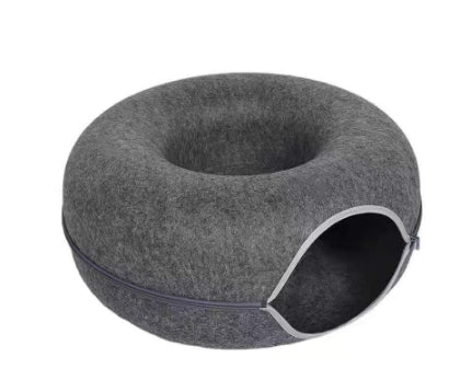 Donut cat tunnel bed in gray felt, round wool cat cave by Sell My Stuff on Tampa Home & Garden Store