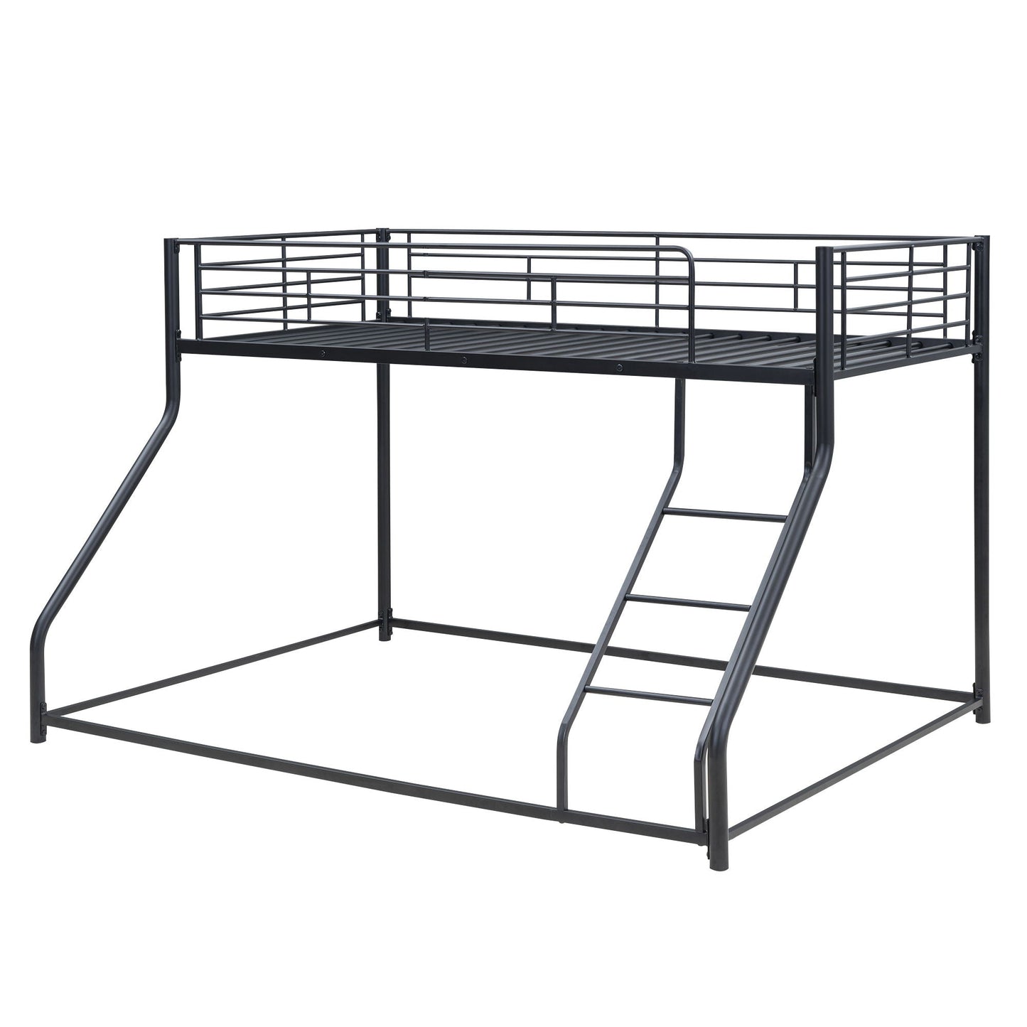 Metal floor bunk bed with sloped ladder by HouseOfZazla, black steel frame with guard rails on Tampa Home & Garden Store