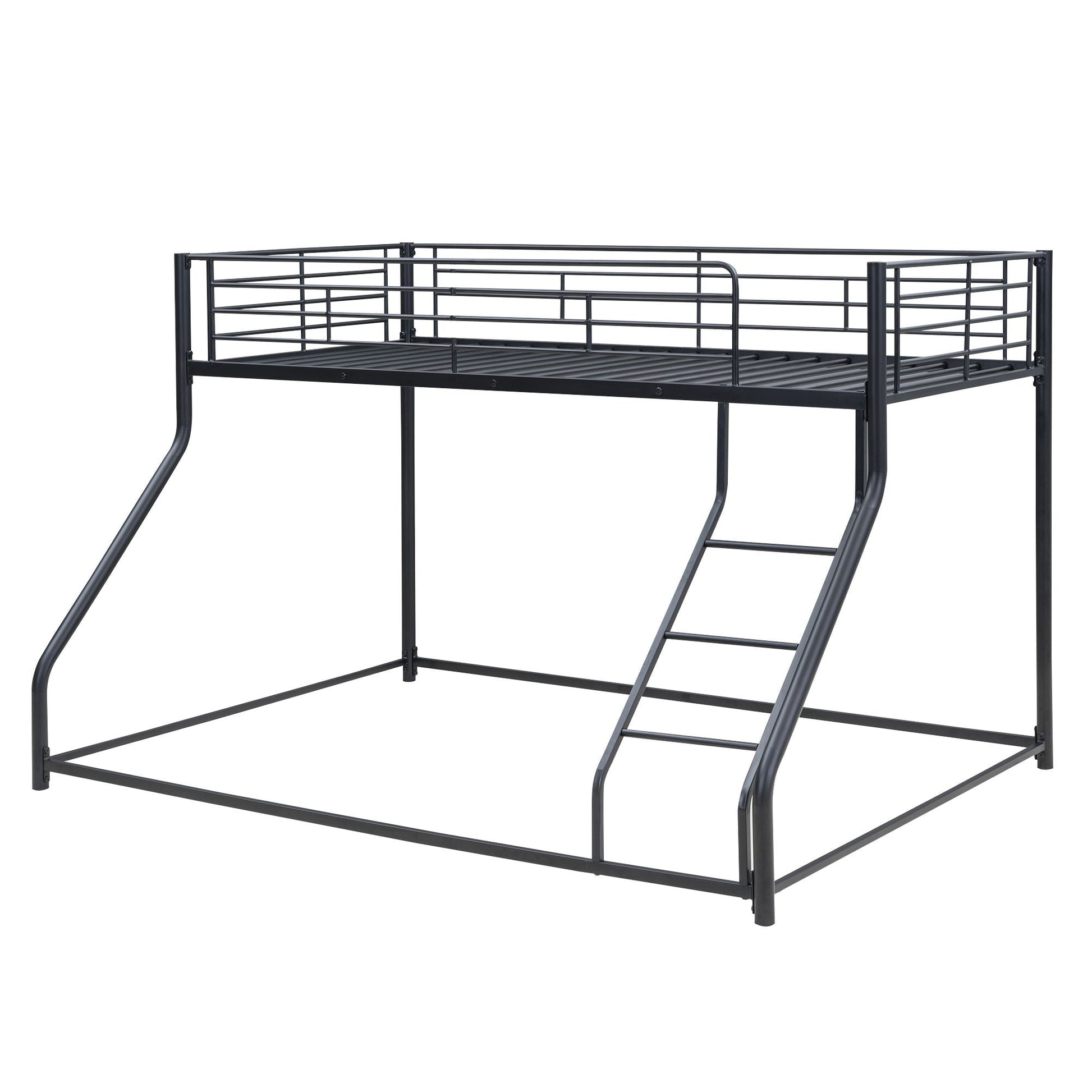 Metal floor bunk bed with sloped ladder by HouseOfZazla, black steel frame with guard rails on Tampa Home & Garden Store