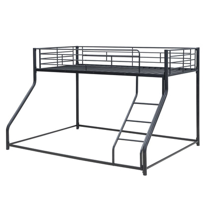 Metal floor bunk bed with sloped ladder by HouseOfZazla, black steel frame with guard rails on Tampa Home & Garden Store