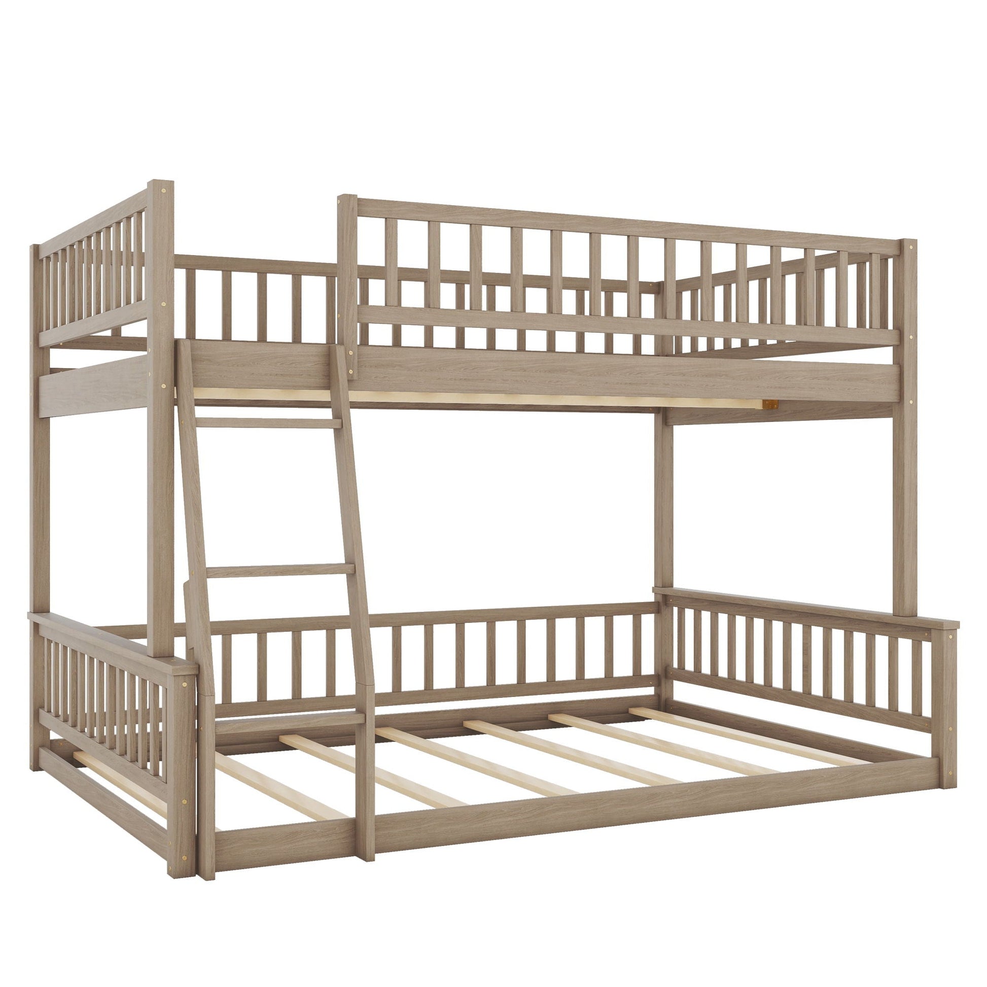 Bunk bed with ladder and guardrails in natural oak finish, HouseOfZazla on Tampa Home & Garden Store