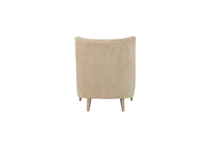Hi Back Accent Chair - Light Brown fabric, curved back, wooden legs on Tampa Home & Garden Store
