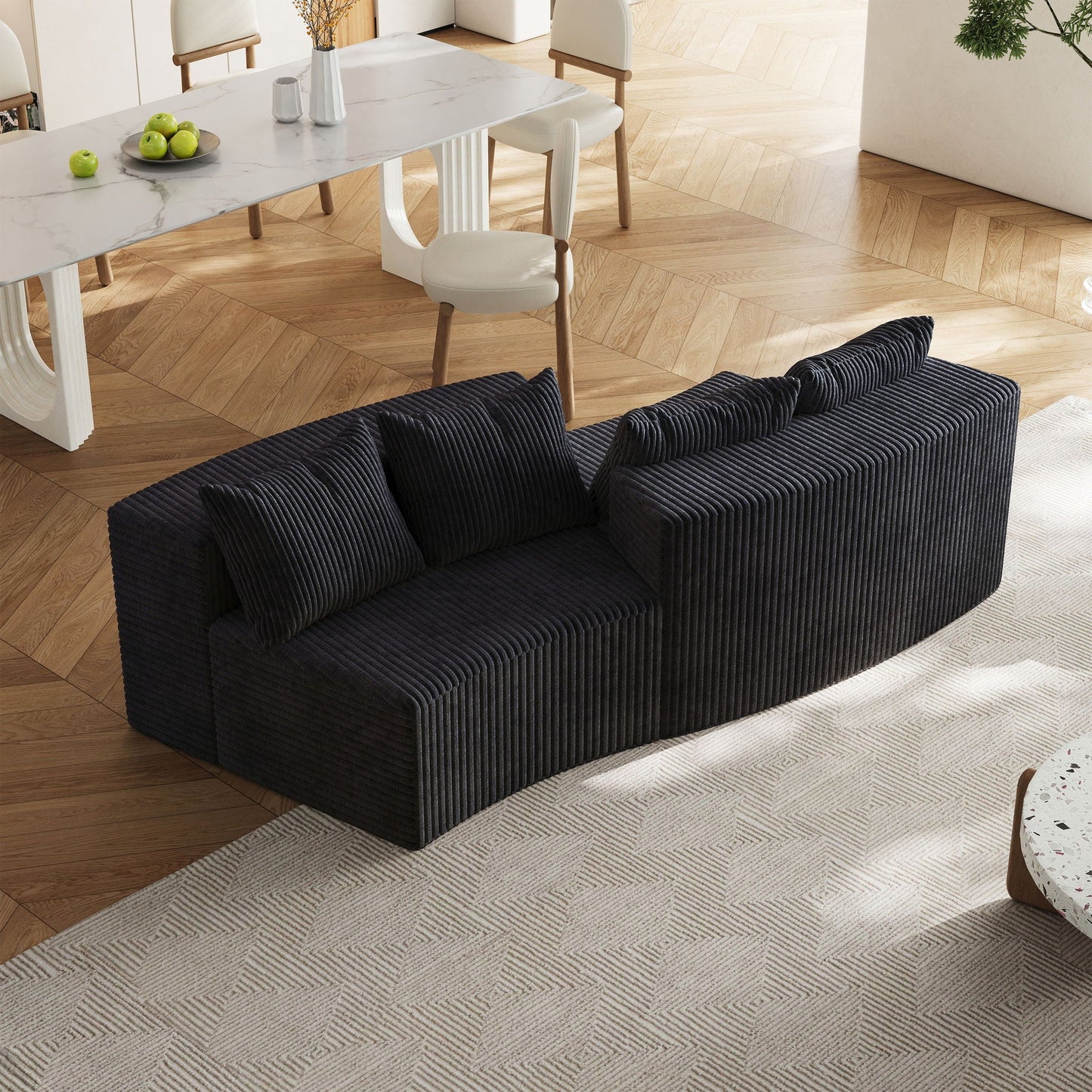 Curved Modular Sectional Sofa and Four Pillows