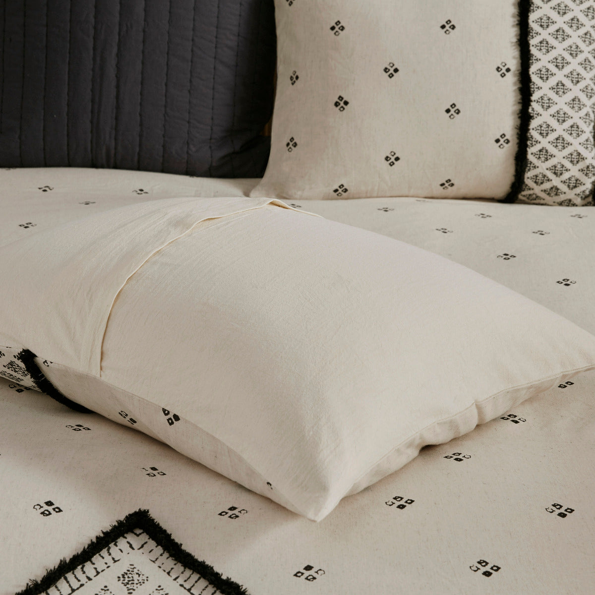 3 Piece Cotton and Flax Linen Blend Comforter Set Natural King Cal King cream with diamonds on Tampa Home & Garden Store