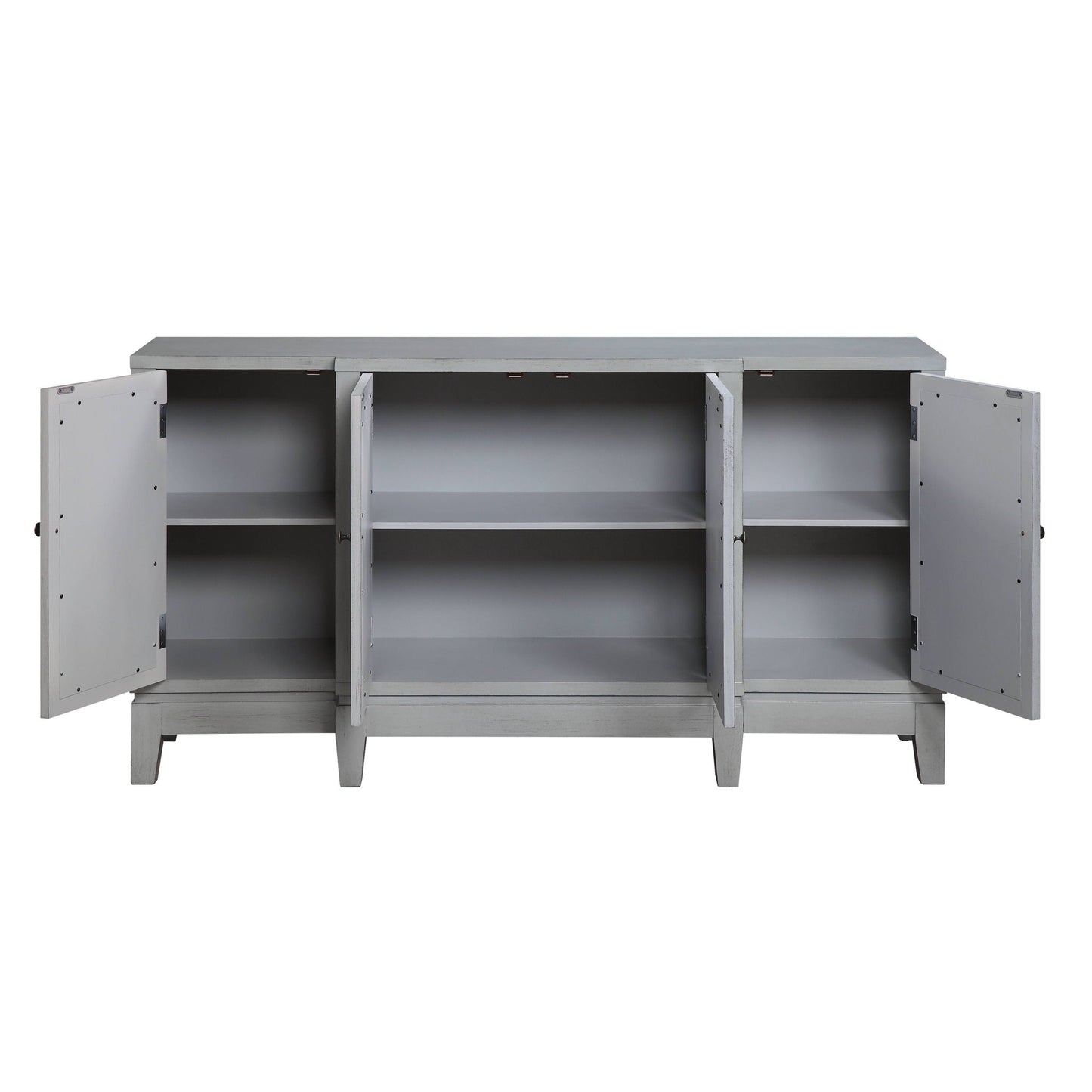 Magdi Console Cabinet Antique Gray by HouseOfZazla, 3-panel accent with interior shelves on Tampa Home & Garden Store