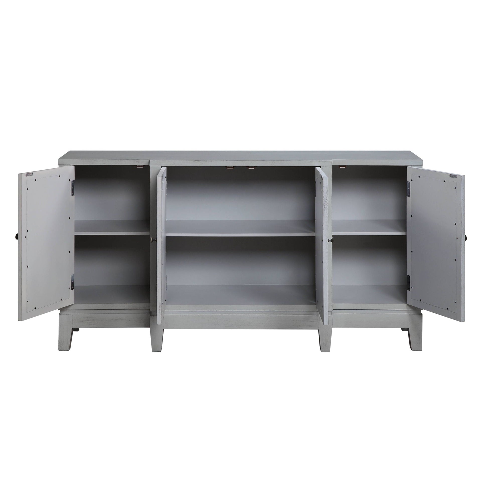 Magdi Console Cabinet Antique Gray by HouseOfZazla, 3-panel accent with interior shelves on Tampa Home & Garden Store