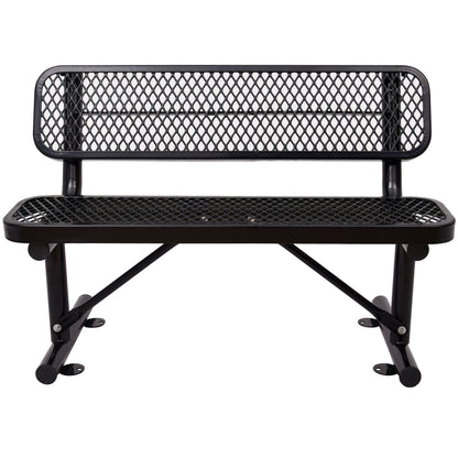 6' Outdoor Steel Bench With Backrest HouseOfZazla; black metal frame with diamond mesh back and seat on Tampa Home & Garden Store