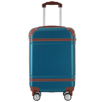 GigaTech hardshell 28-inch blue suitcase with brown trim and silver telescoping handle on Tampa Home & Garden Store
