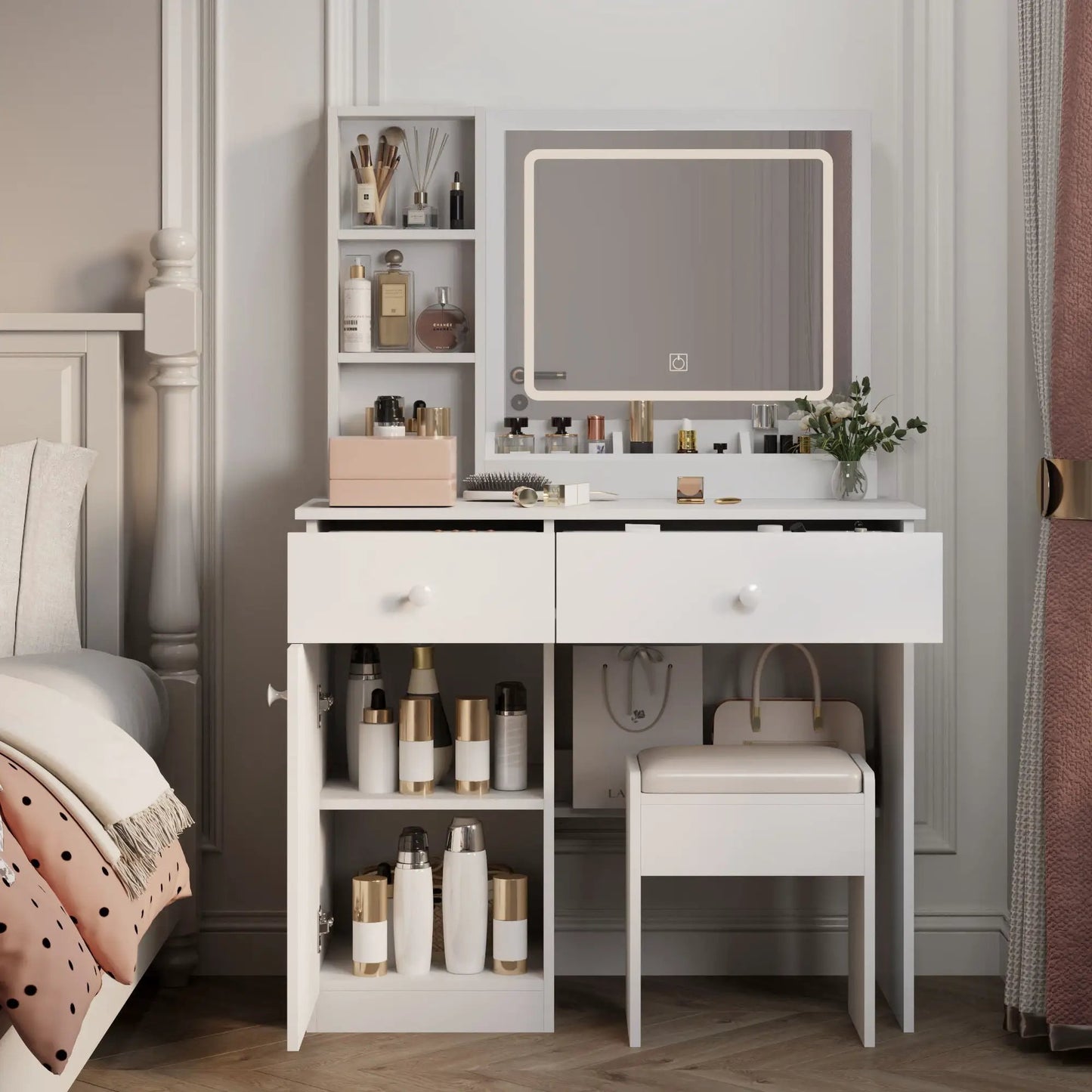 Vanity Desk With Mirror and Adjustable Lights
