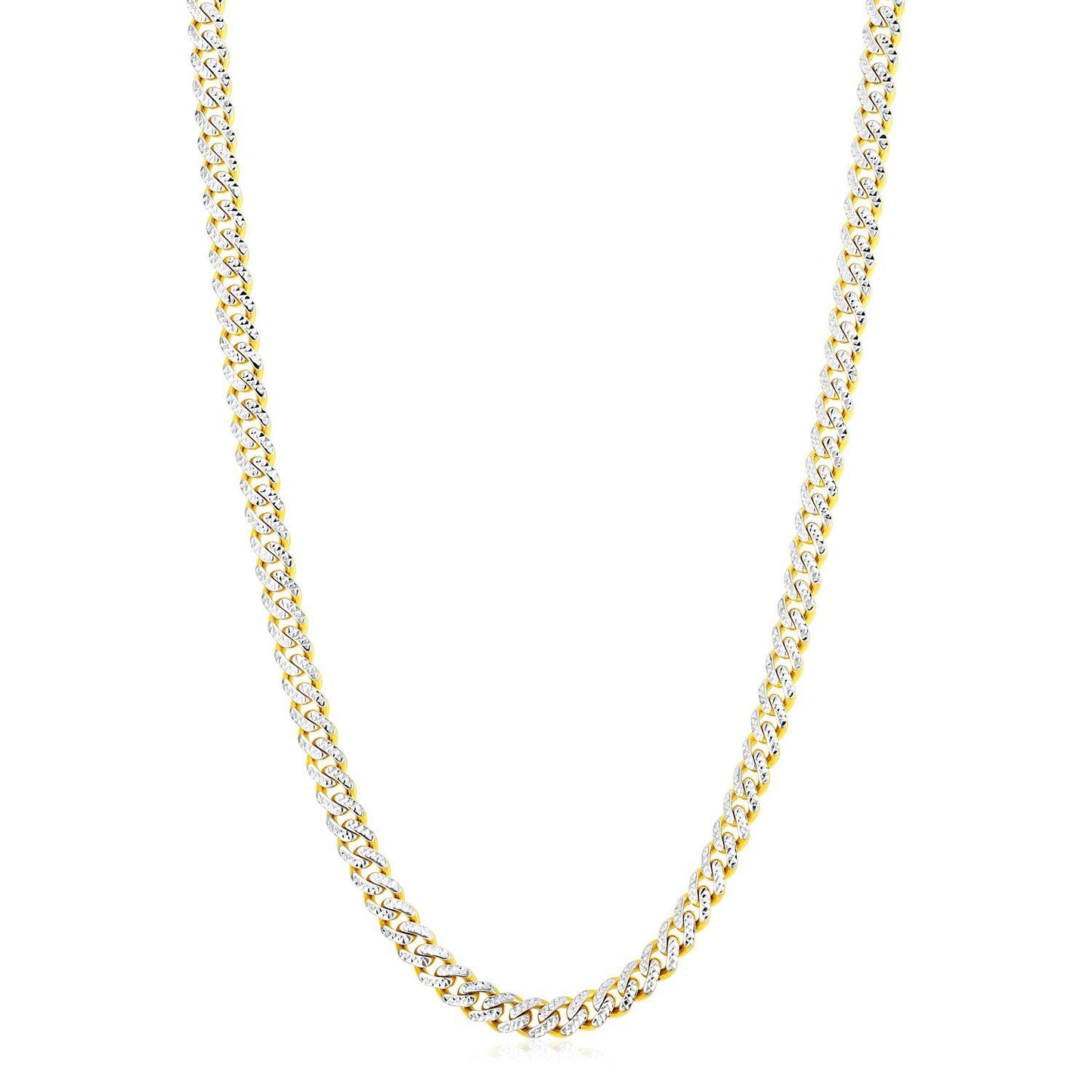 Necklace: Cuban chain in 14k yellow gold with white pave links, 6.5mm, high-polish two-tone on Tampa Home & Garden Store