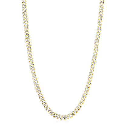 Necklace: Cuban chain in 14k yellow gold with white pave links, 6.5mm, high-polish two-tone on Tampa Home & Garden Store