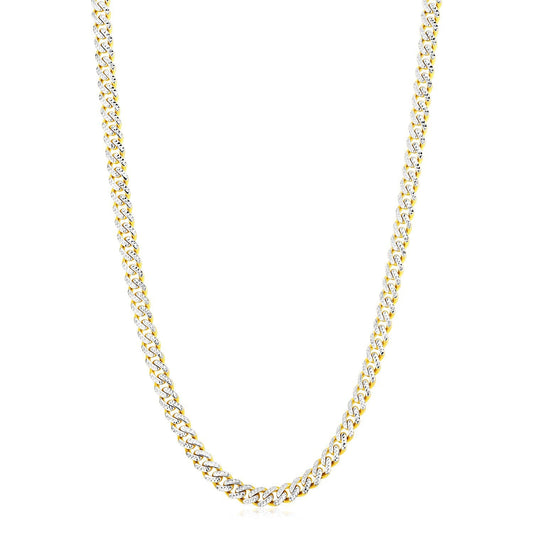 Necklace: Cuban chain in 14k yellow gold with white pave links, 6.5mm, high-polish two-tone on Tampa Home & Garden Store