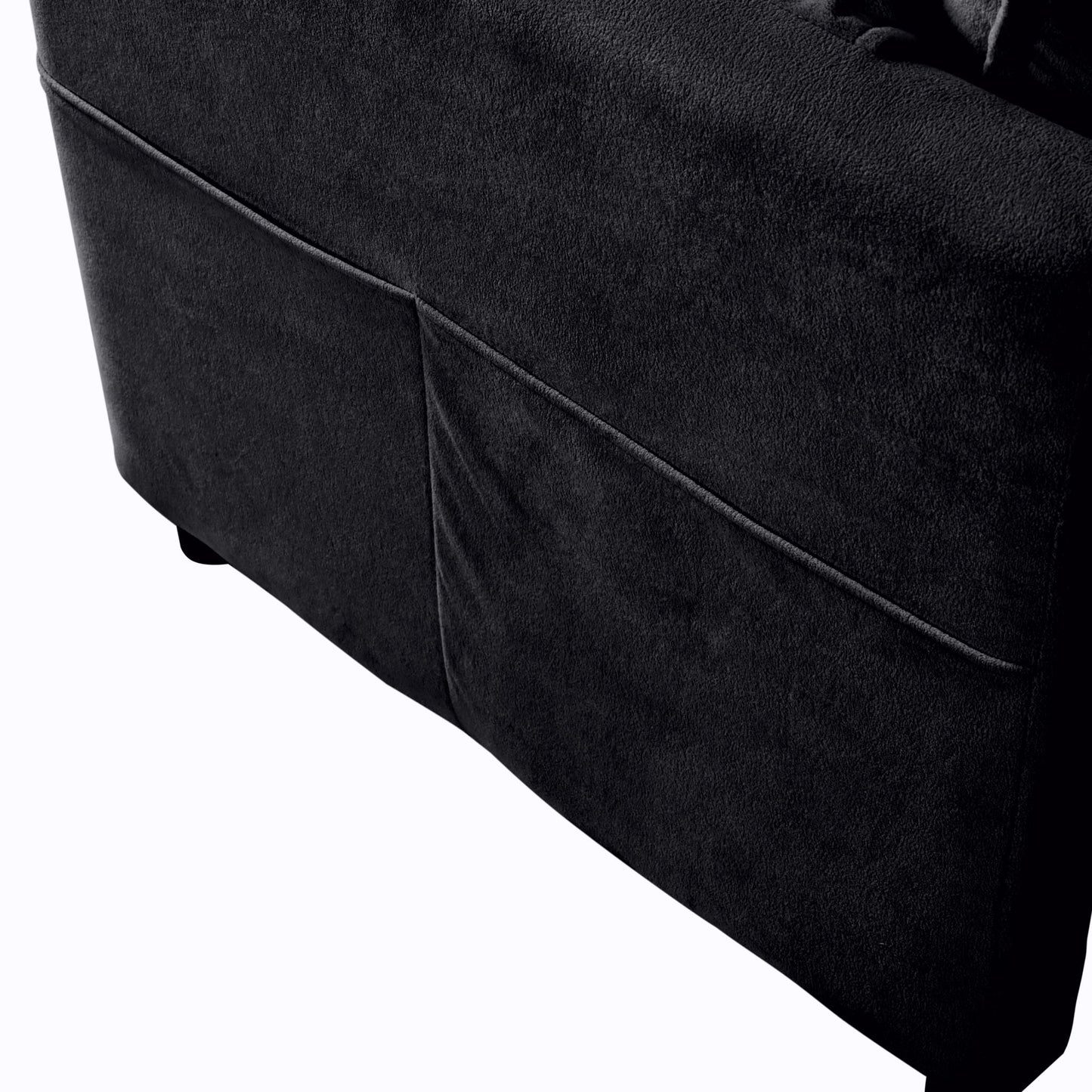 Modular sectional sofa with ottoman by HouseOfZazla in black velvet close-up stitching on Tampa Home & Garden Store