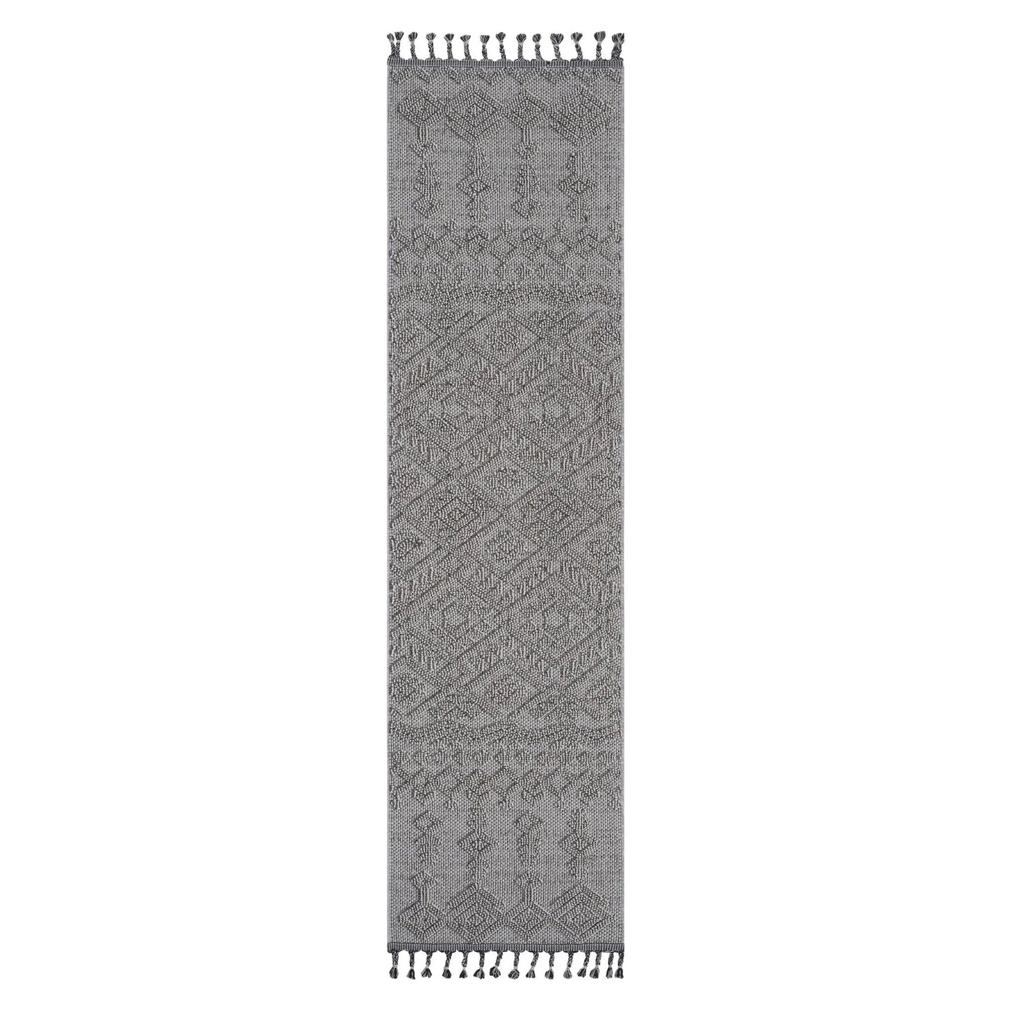 Guros indoor/outdoor area rug gray geometric pattern with tassel fringe by Unique Piece Furniture on Tampa Home & Garden Store
