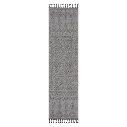 Guros indoor/outdoor area rug gray geometric pattern with tassel fringe by Unique Piece Furniture on Tampa Home & Garden Store