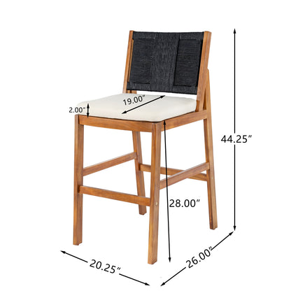 Outdoor Acacia Wood Bar Stools set of 2 with black woven seat and back by HouseOfZazla on Tampa Home & Garden Store