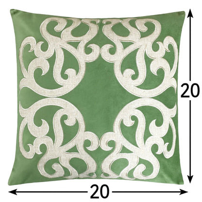 Dora - Pillow Cover With Matching Back; emerald green ivory scroll embroidery, 20x20 in on Tampa Home & Garden Store