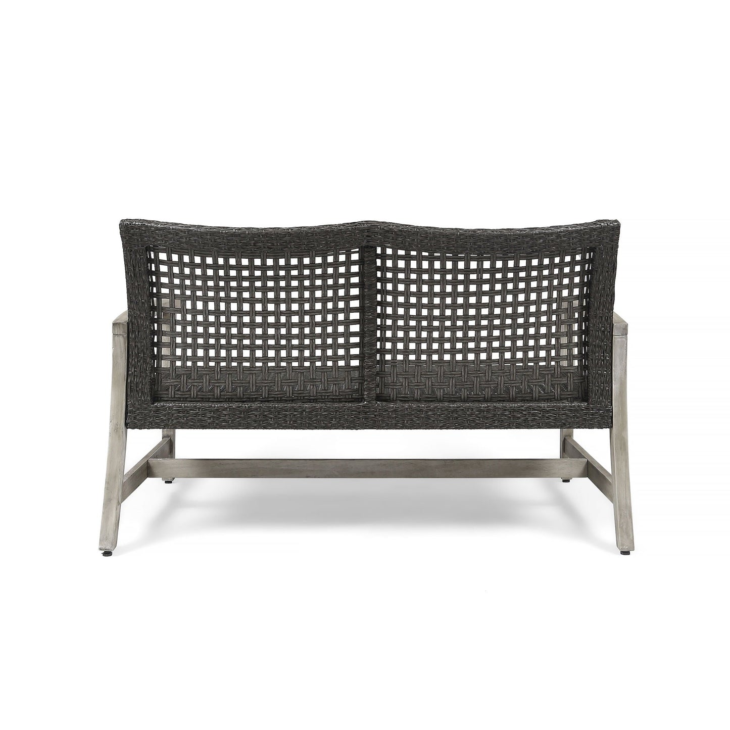 Hampton Outdoor Wood and Wicker Loveseat Gray