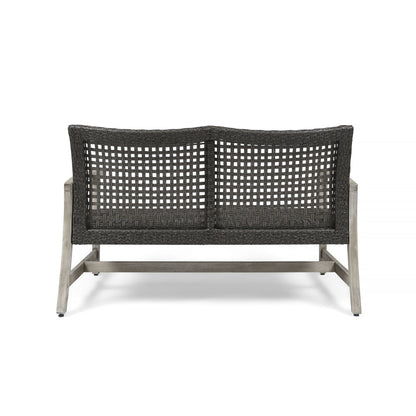 Hampton Outdoor Wood and Wicker Loveseat Gray