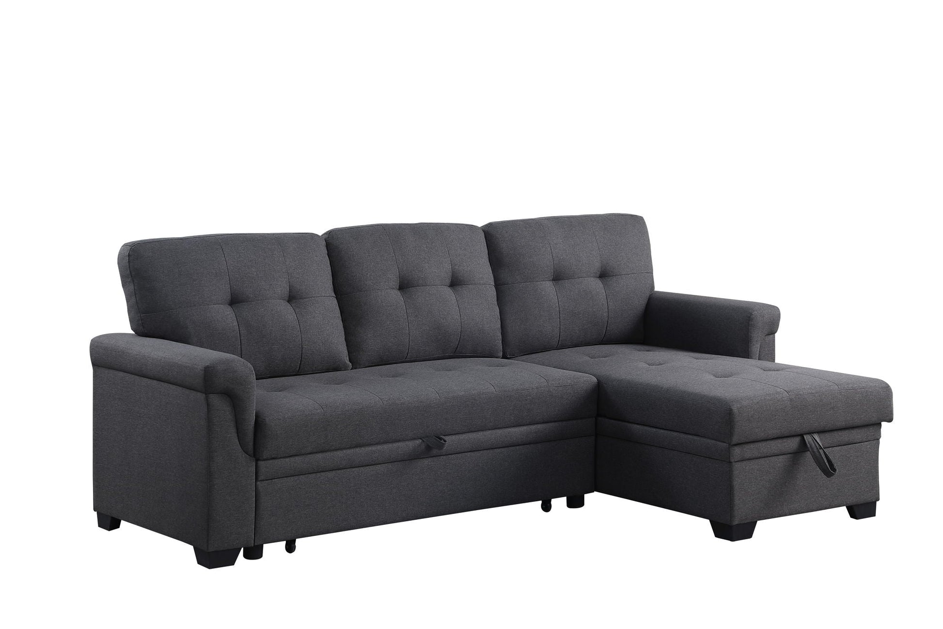 Lucca reversible sleeper sectional sofa with storage chaise, gray fabric on Tampa Home & Garden Store