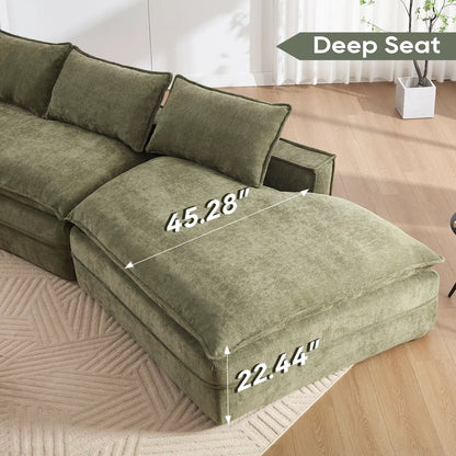Modern Minimalist Modular Sectional Sofa with Deep Seats and Right Chaise in olive fabric on Tampa Home & Garden Store