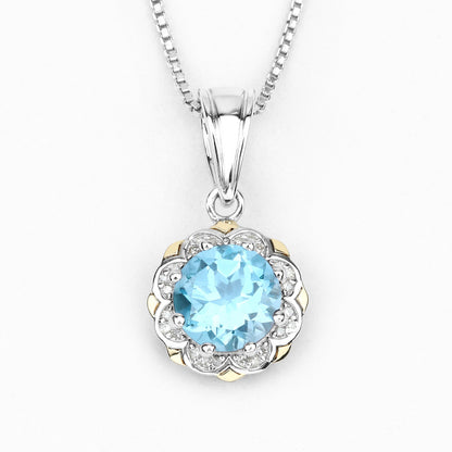Two-tone pendant with Swiss blue topaz and diamond halo in 14K gold over silver by Bids.com on Tampa Home & Garden Store