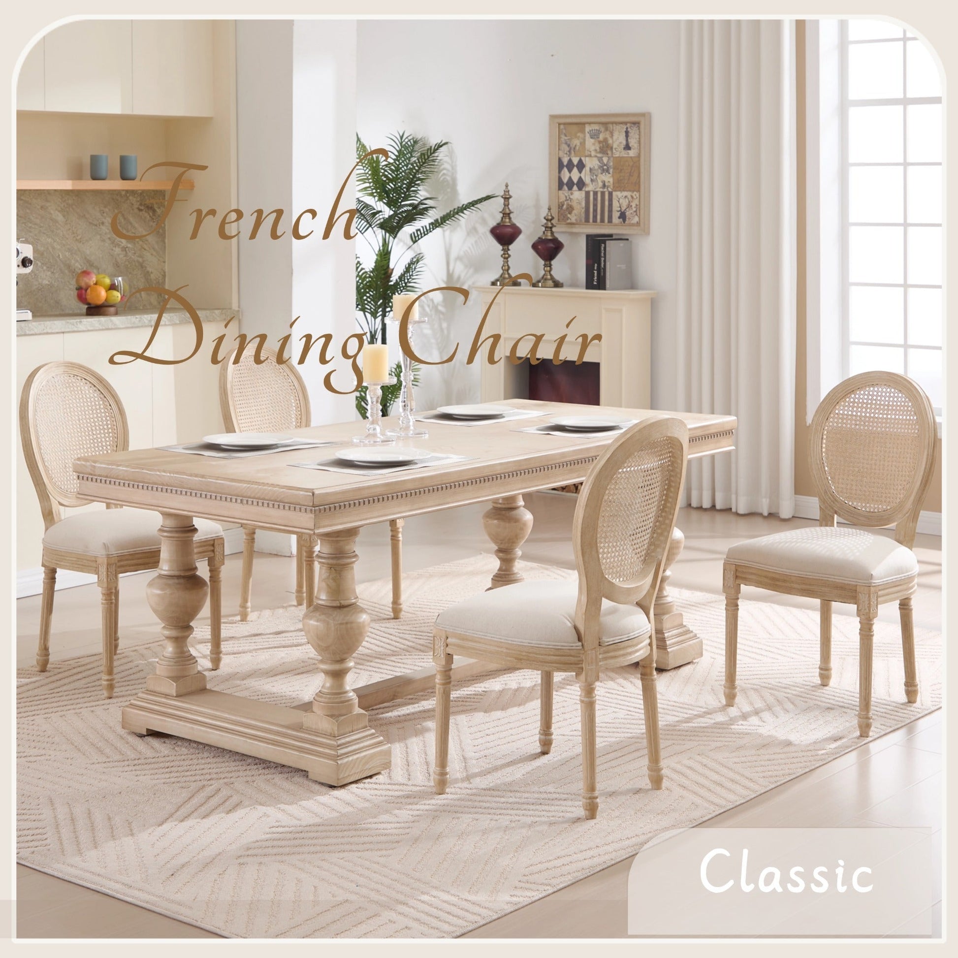French country dining chairs set of 2 with caned rattan backs and upholstered seats on Tampa Home & Garden Store