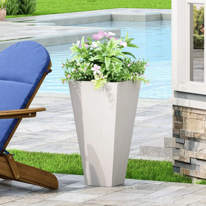 Outdoor Modern Cast Stone Planter in white with pink flowering plants by HouseOfZazla on Tampa Home & Garden Store