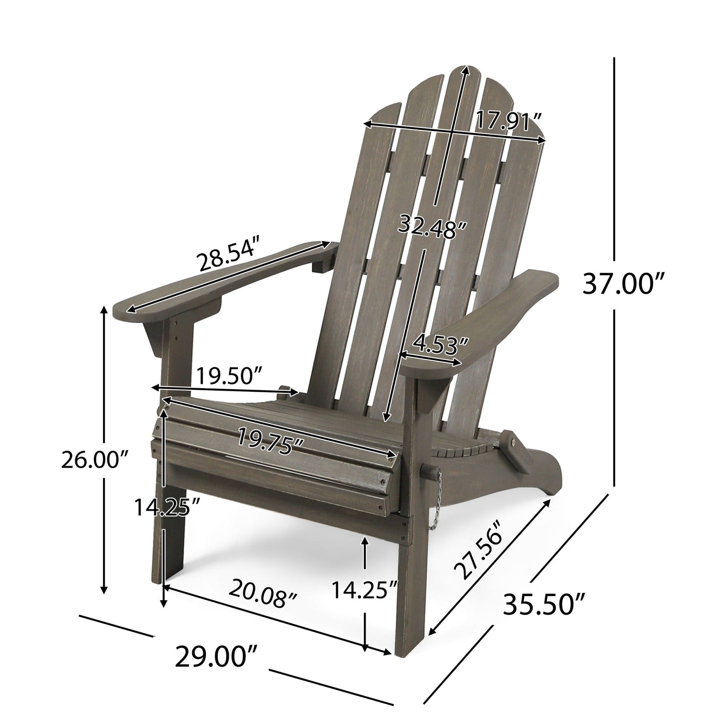 Outdoor foldable Adirondack chair by HouseOfZazla in gray wood with handcrafted details on Tampa Home & Garden Store