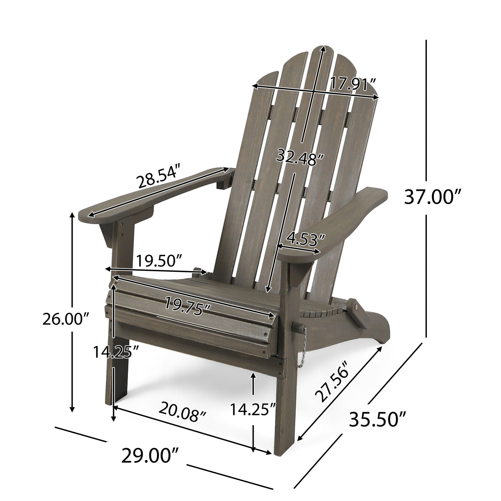 Outdoor foldable Adirondack chair by HouseOfZazla in gray wood with handcrafted details on Tampa Home & Garden Store