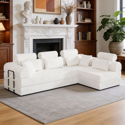 Modern L-Shape Modular Sectional Sofa in white fabric by HouseOfZazla compressed design stationary on Tampa Home & Garden Store