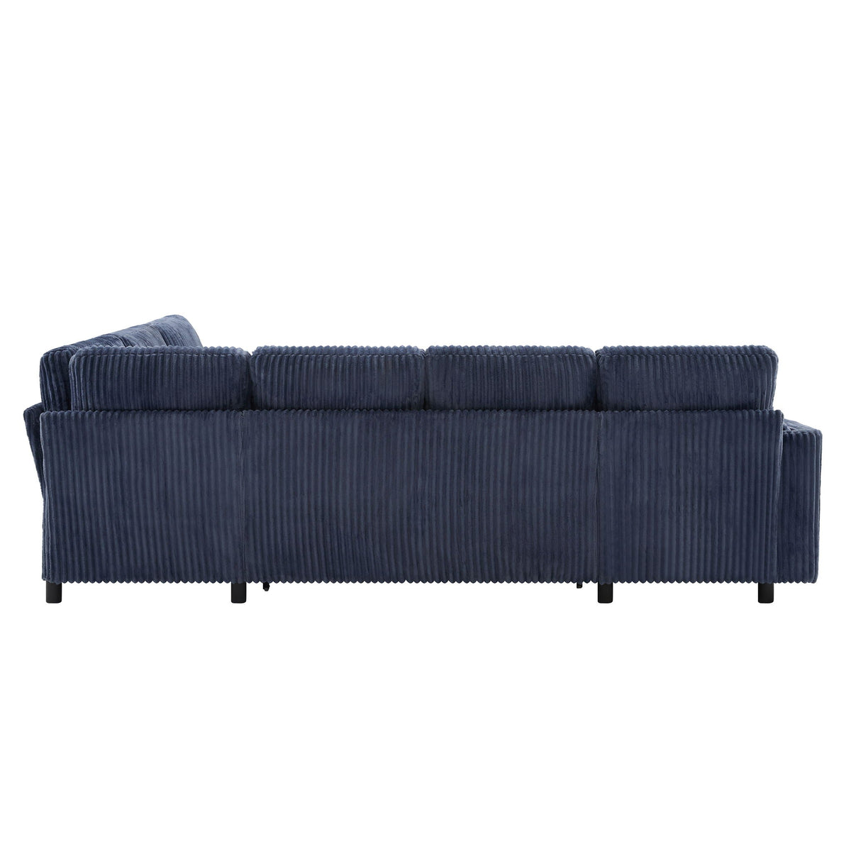 Sectional sofa in dark blue corduroy velvet with exposed black legs on Tampa Home & Garden Store
