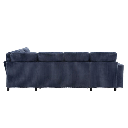Sectional sofa in dark blue corduroy velvet with exposed black legs on Tampa Home & Garden Store