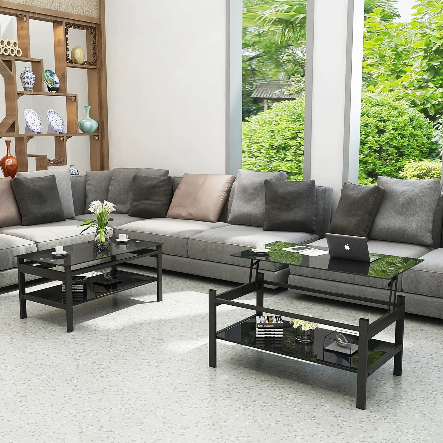 Glass Lift Top Coffee Table for Living Room Black