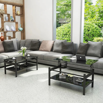 Glass Lift Top Coffee Table for Living Room Black