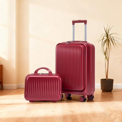 Two-piece burgundy ABS spinner luggage set (14/20) with front-opening design and combo lock on Tampa Home & Garden Store