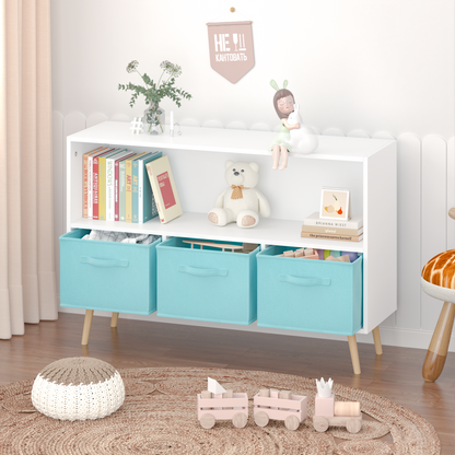 Kids bookcase with Collapsible Fabric Drawers Children's Book Display Toy Storage Cabinet Organizer White/Blue - Tampa Home & Garden Store