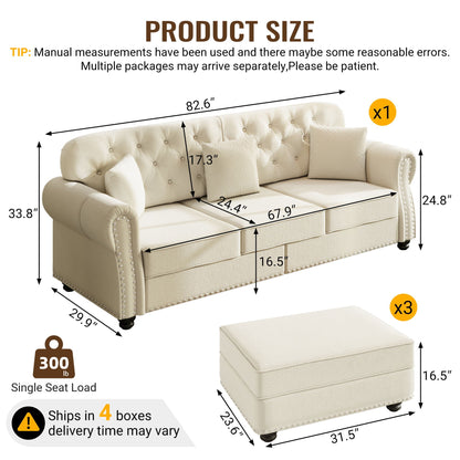 Upholstered Sofa Set with Nailhead and Pillows