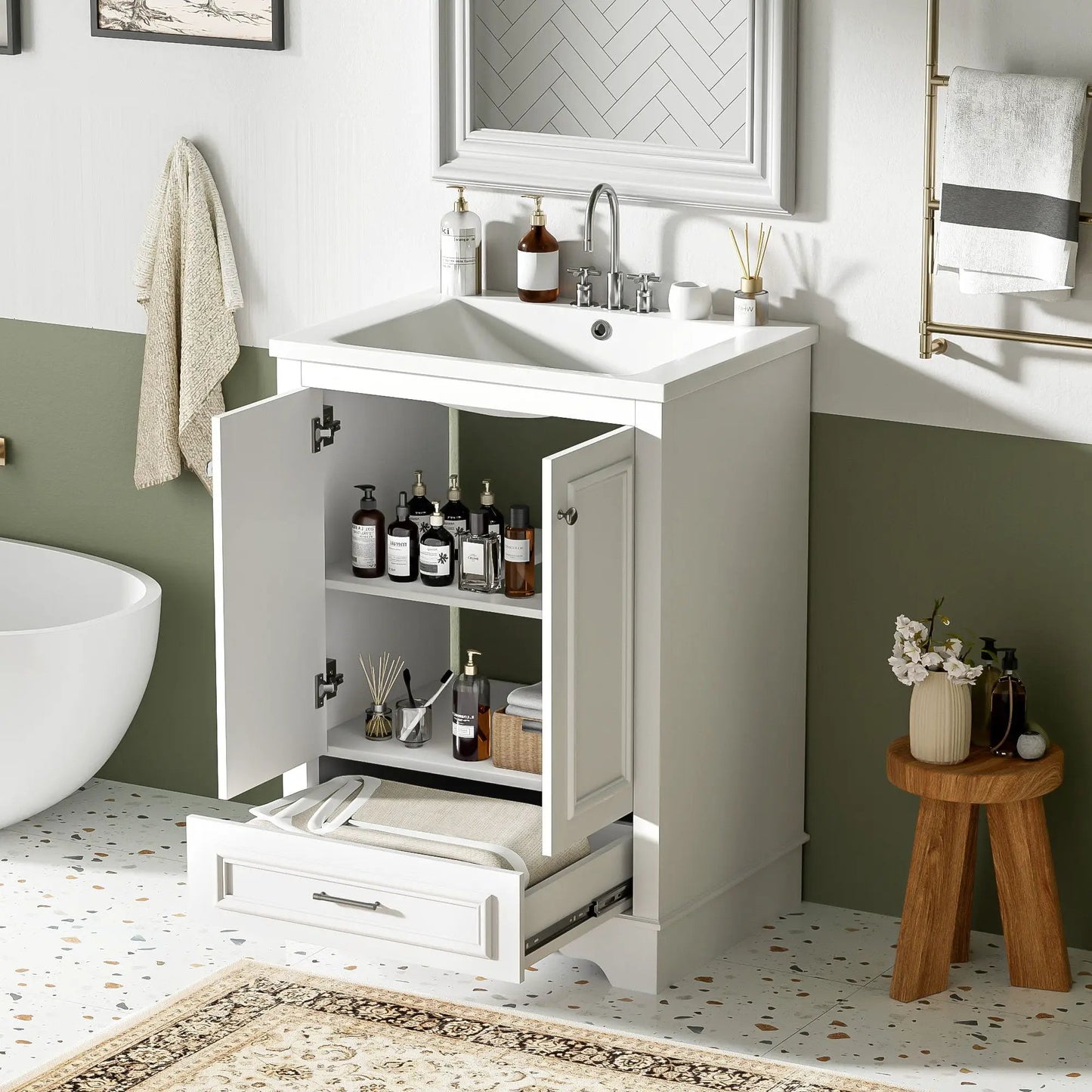Bathroom Vanity With Ceramic Sink and Cabinet
