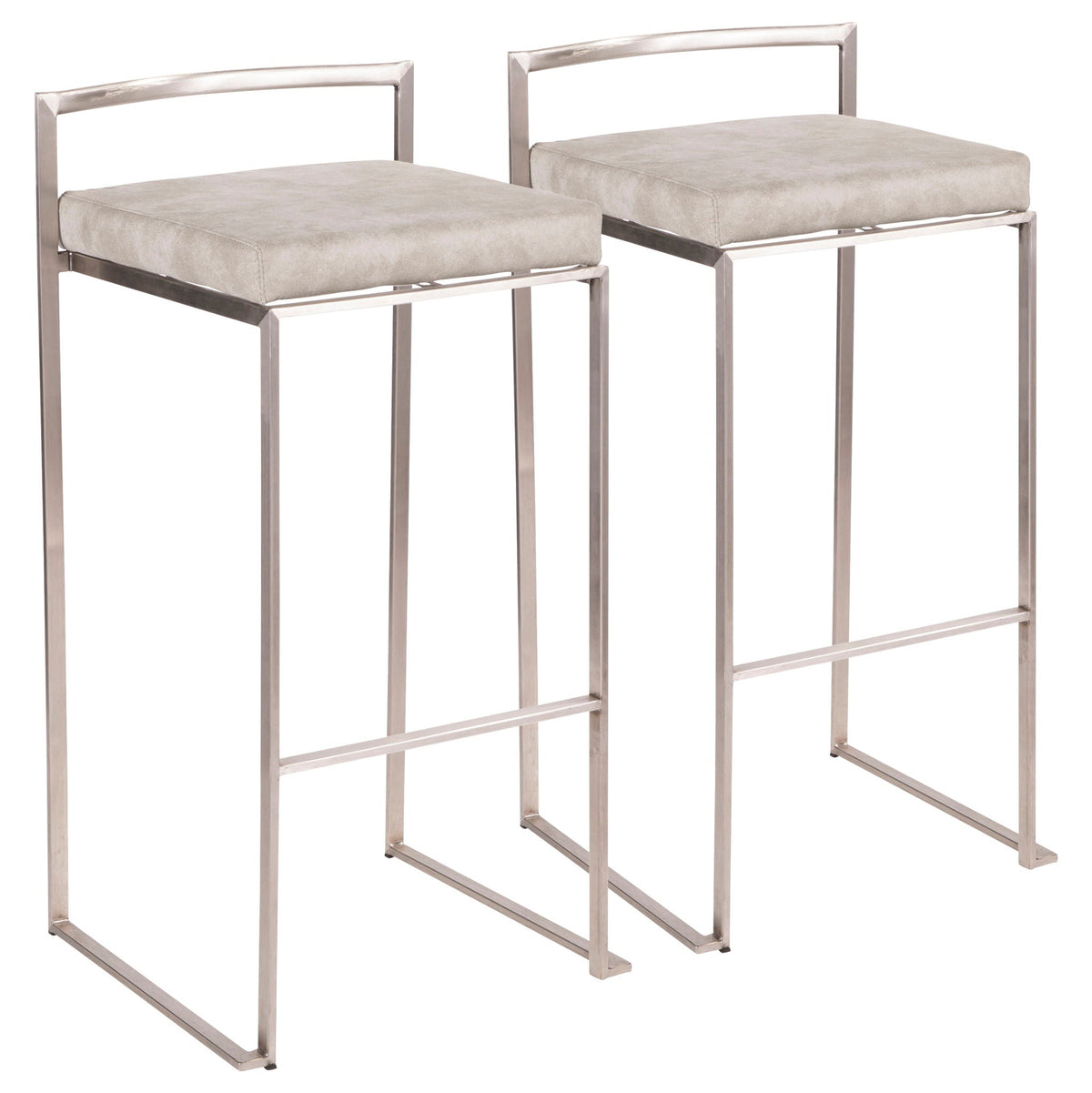 Contemporary stackable barstool set with padded light gray seats and brushed metal frames, 2 pcs on Tampa Home & Garden Store