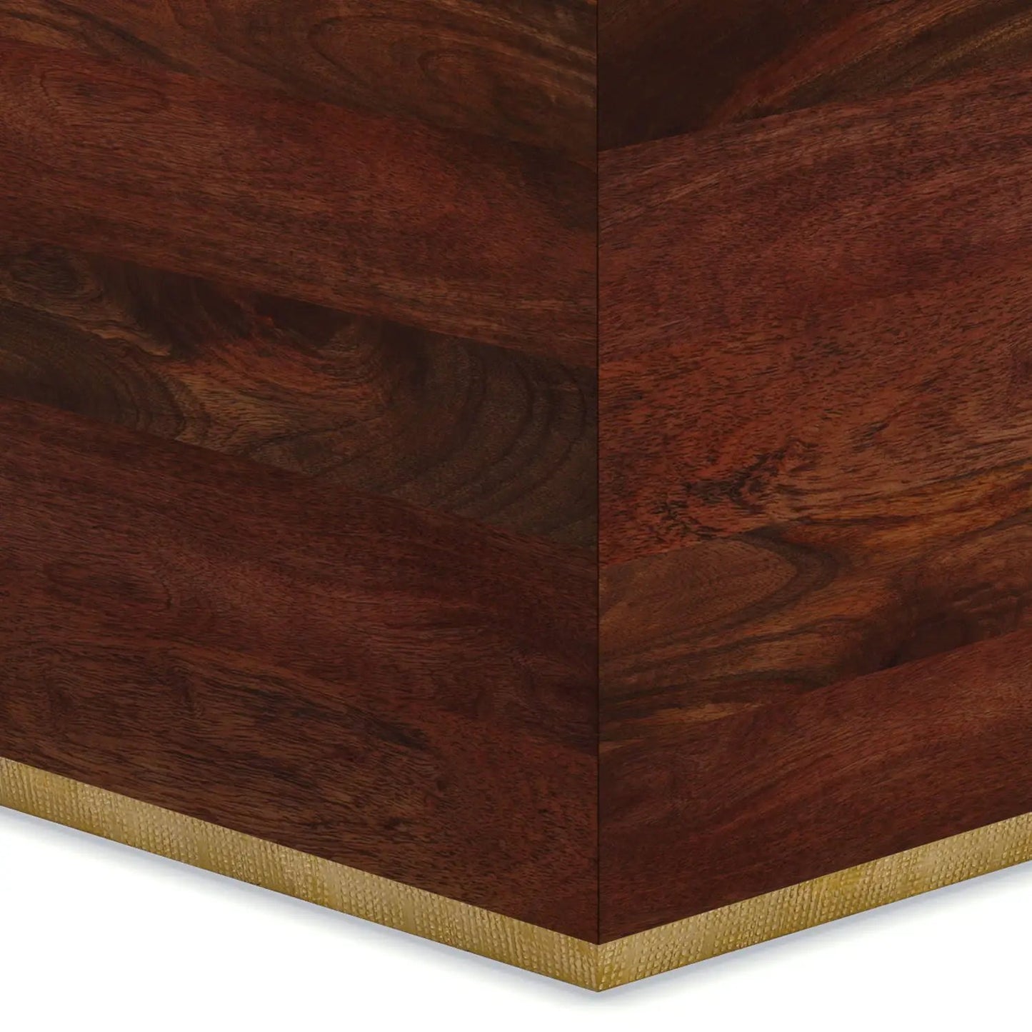 Abba Handcrafted Coffee Table, dark wood veneer with gold fabric-wrapped base on Tampa Home & Garden Store